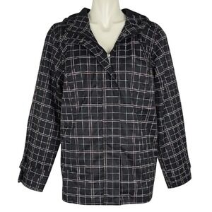 Northern Reflections Women's Hooded Black White Plaid Grid Shell Zip Up Jacket S